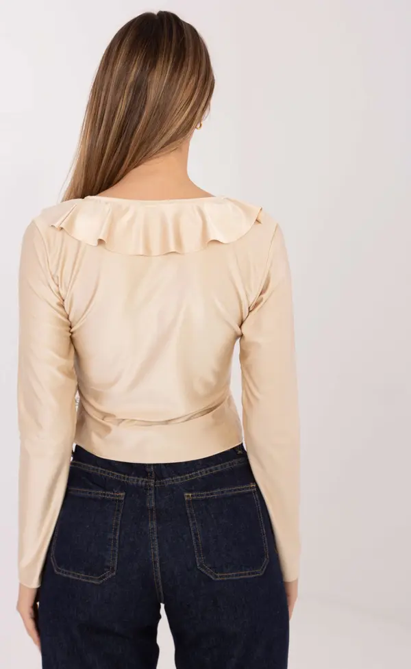 MODA ITALY Едноцветна бежова блуза с волани
