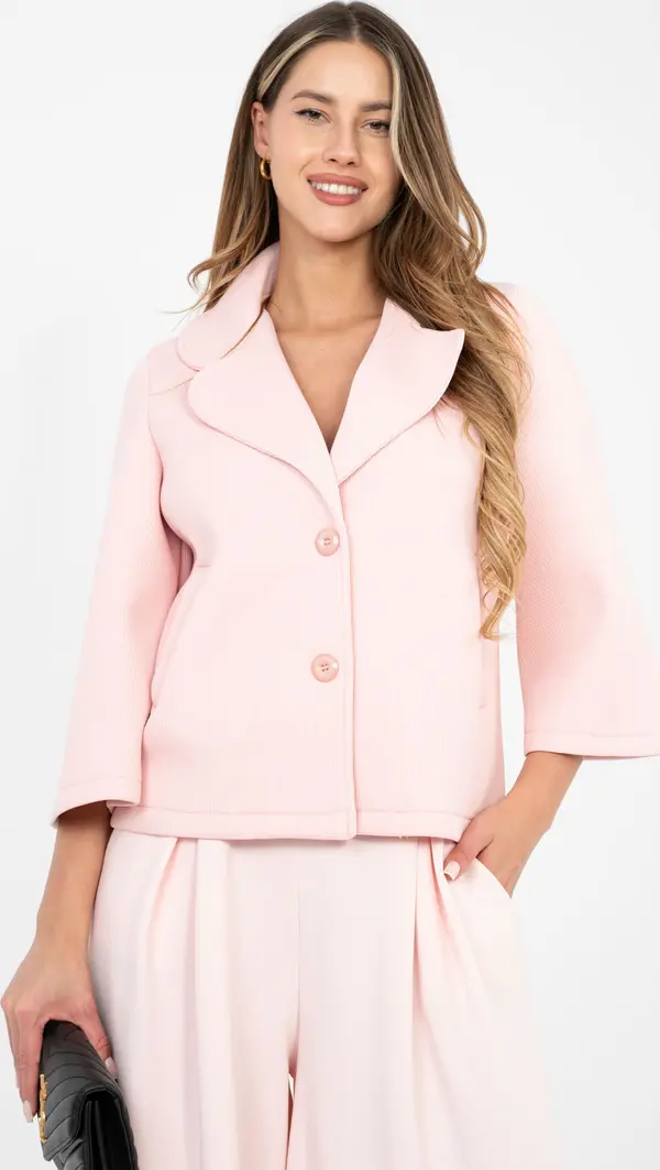 Factory Price Едноредно пастелно розово тренчкот с яка