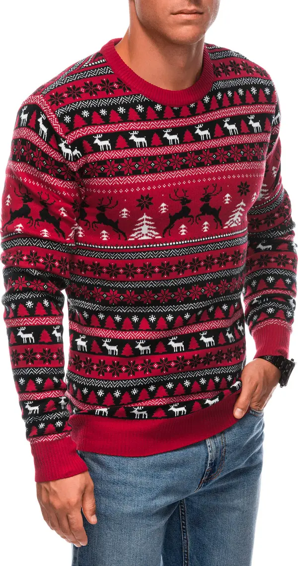 Edoti Edoti Men's red Christmas jumper with Norwegian patterns - red