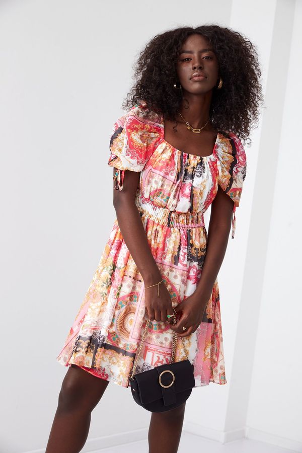 FASARDI Ефирна рокля с плисирана талия, кремаво и розово