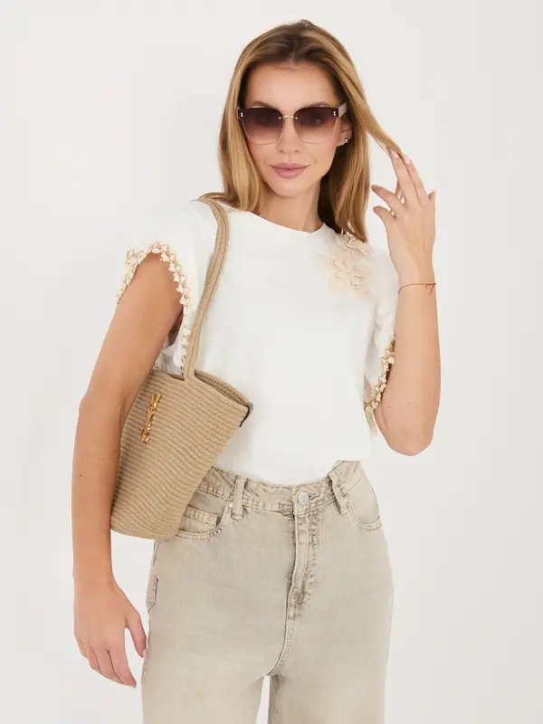 Italy Moda Екрю памучна блуза за лятото