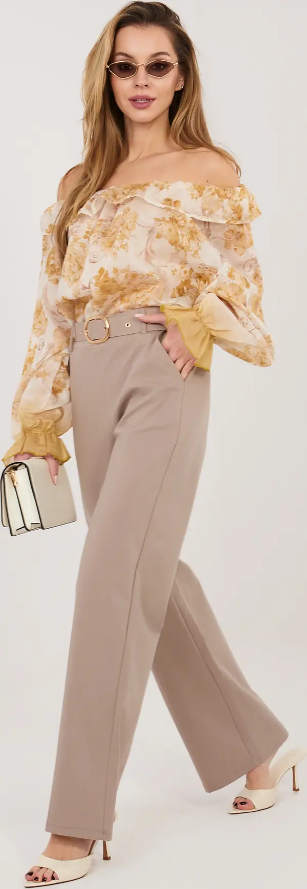 RUE PARIS Елегантен панталон с колан в тъмнобежово