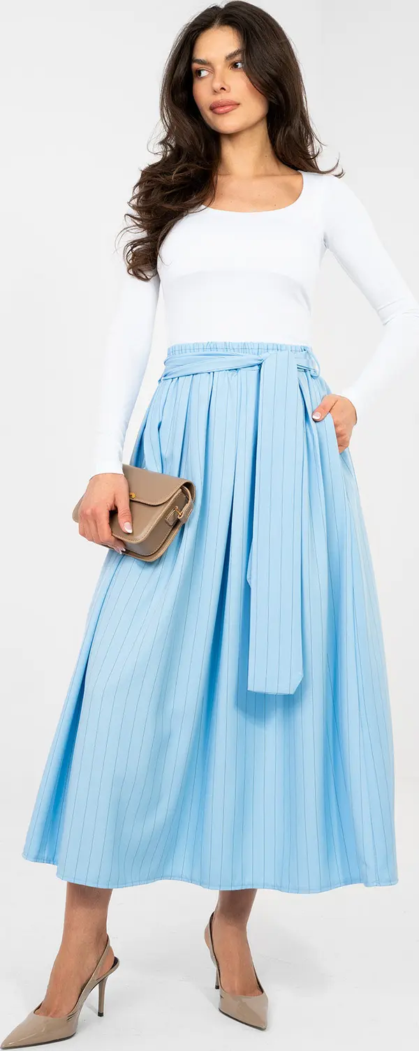 Italy Moda Елегантна пола с висока талия, светлосиня