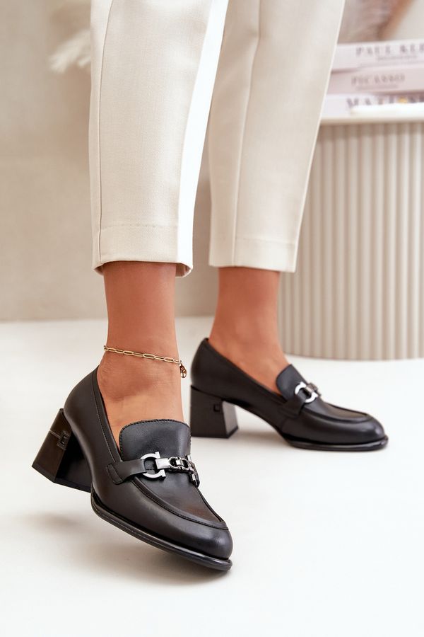 VINCEZA Елегантни кожени дамски обувки на ток черни Vinceza 91116