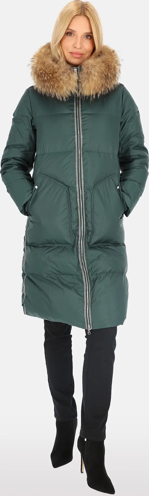 PERSO Елегантно дамско зимно яке с контрастна райета