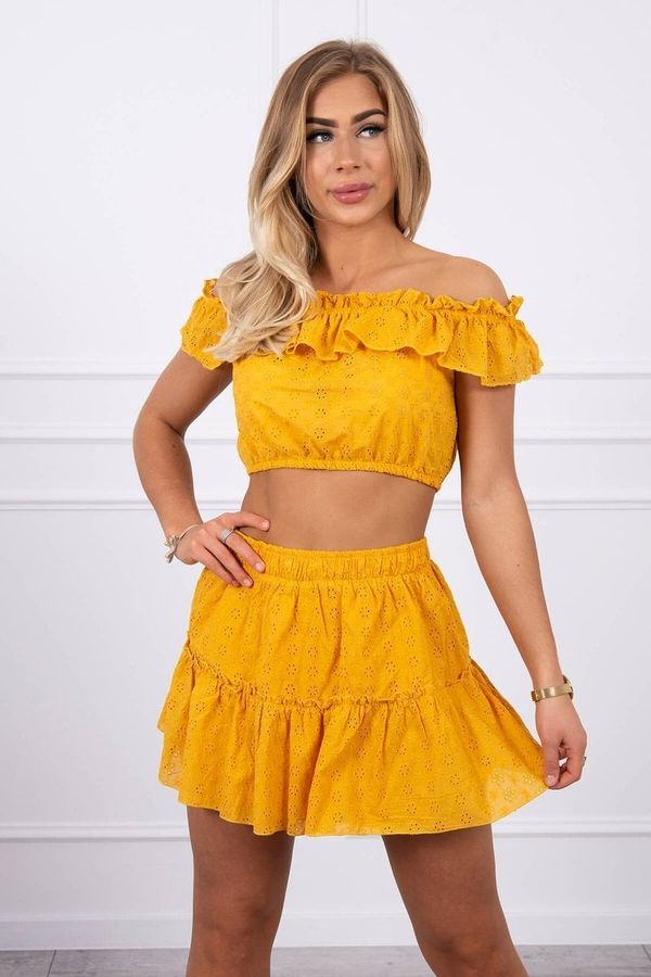 marka niezdefiniowana Embroidered mustard set without shoulders