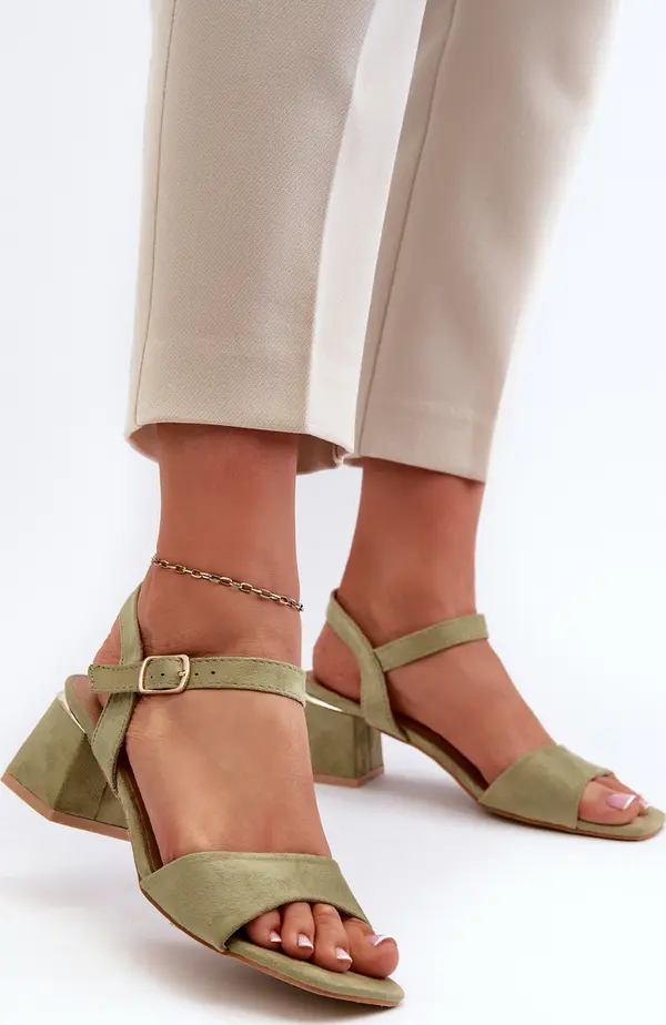 EVENTO EVENTO Дамски сандали на блок ток в зелен еко велур Leisha