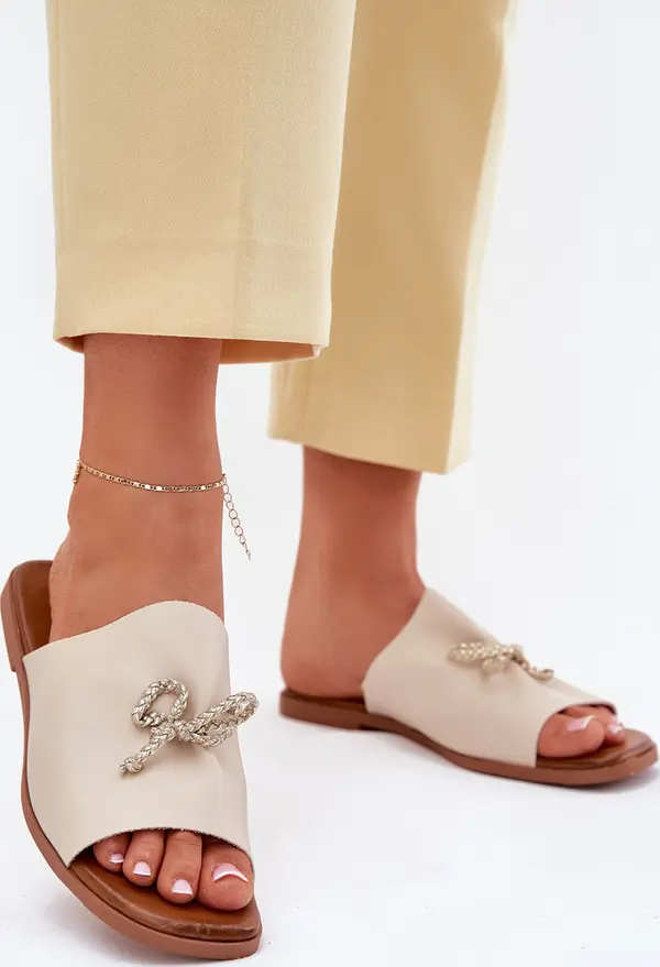 EVENTO EVENTO Дамски сандали на плосък ток с декоративно връзване бежови Норела