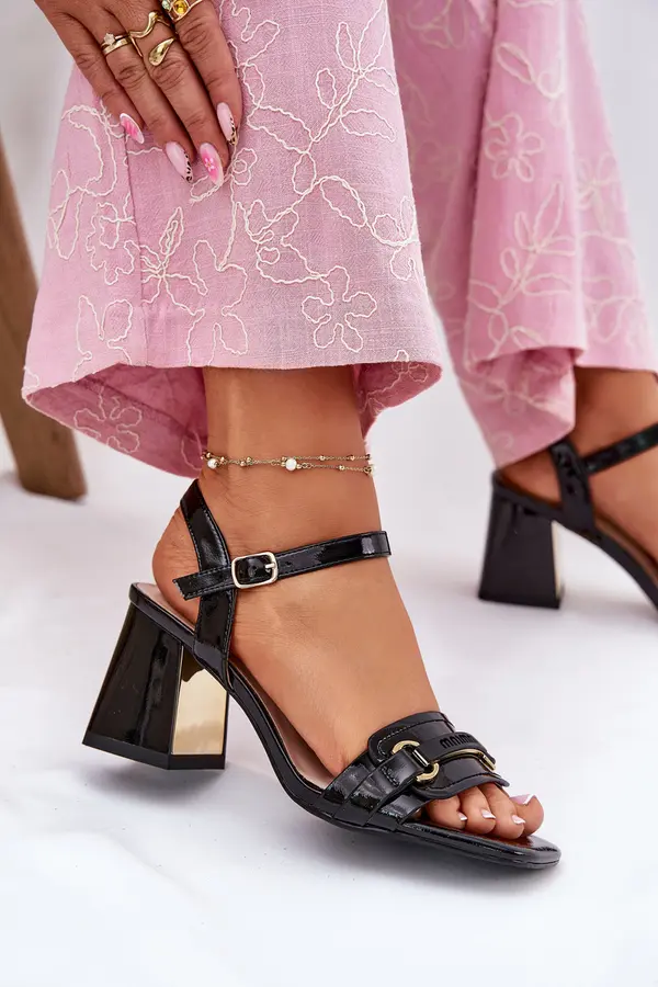 EVENTO EVENTO Кожени Лакирани Жени Сандали На Ток Черни Mevonelle