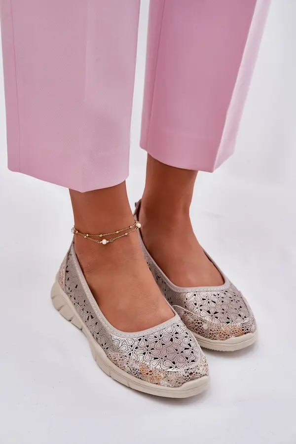 EVENTO EVENTO Кожени Перфорирани Леки Балерини Златни Leaneila