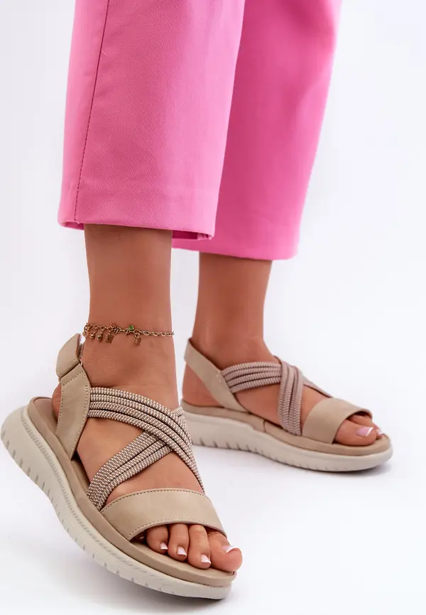 EVENTO EVENTO Леки дамски удобни велкро сандали бежови Ceclea