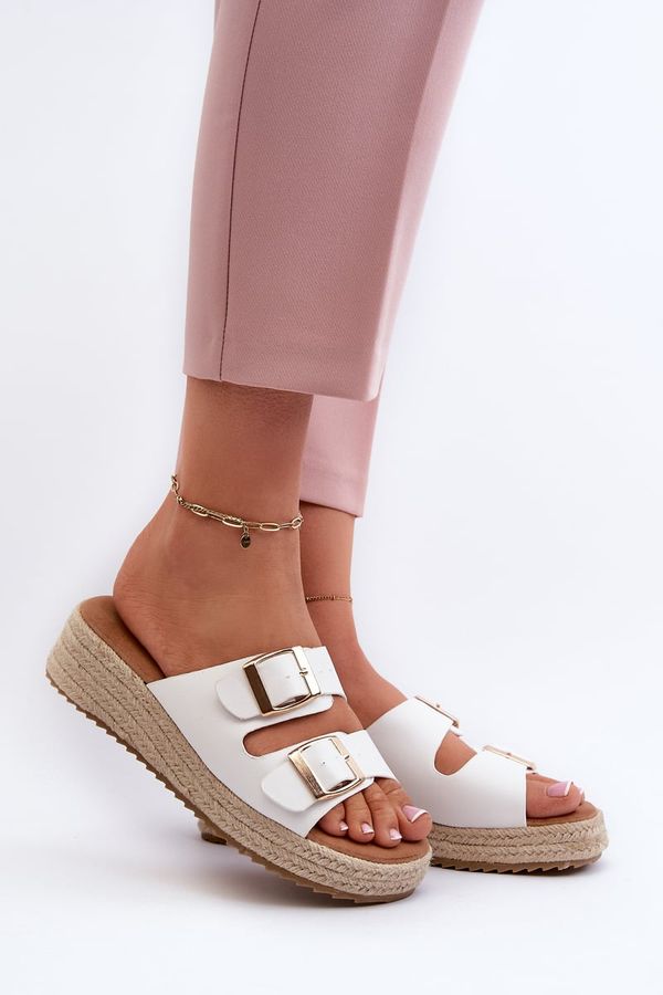 FB1 FB1 Дамски бели кожени сандали с тъкана еко кожа Zaloemi