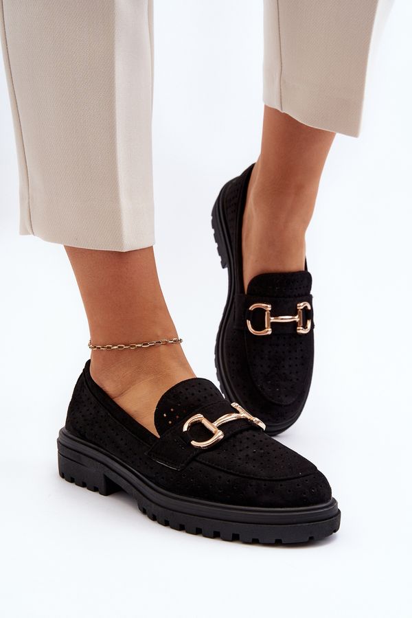 FB1 FB1 Дамски черни изрязани мокасини с украса Talesse