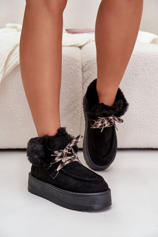 FB2 FB2 Дамски обувки за сняг с връзки и дебела подметка черни Лосо