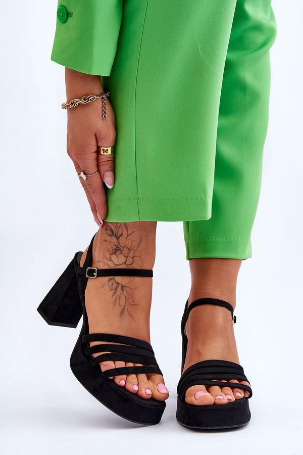 FB2 FB2 Дамски велурени сандали на платформа Black Verda