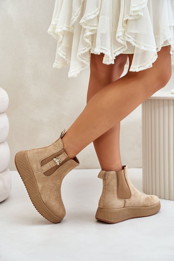 FG2 FG2 Дамски боти на платформа с катарама Еко Велур Кафяви Ciatheia