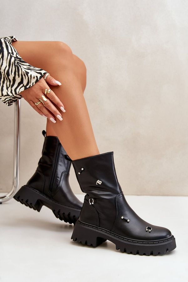 FG2 FG2 Дамски боти от еко кожа с цип и декоративни детайли Черни Reritha