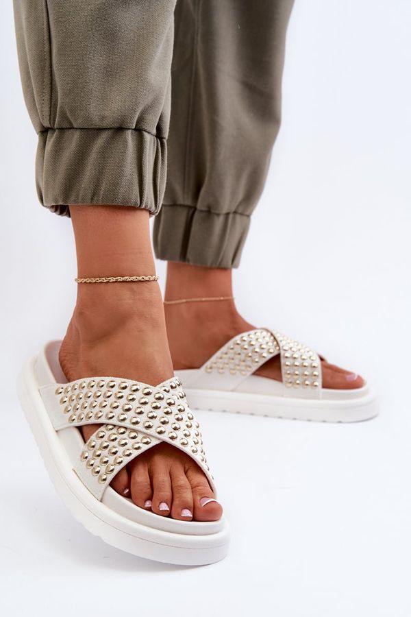 FG2 FG2 Дамски пързалки с украсена платформа, бели Niraela