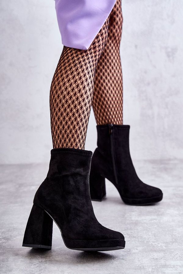 FG2 FG2 Дамски велурени боти на висок ток Светло черни Ramira