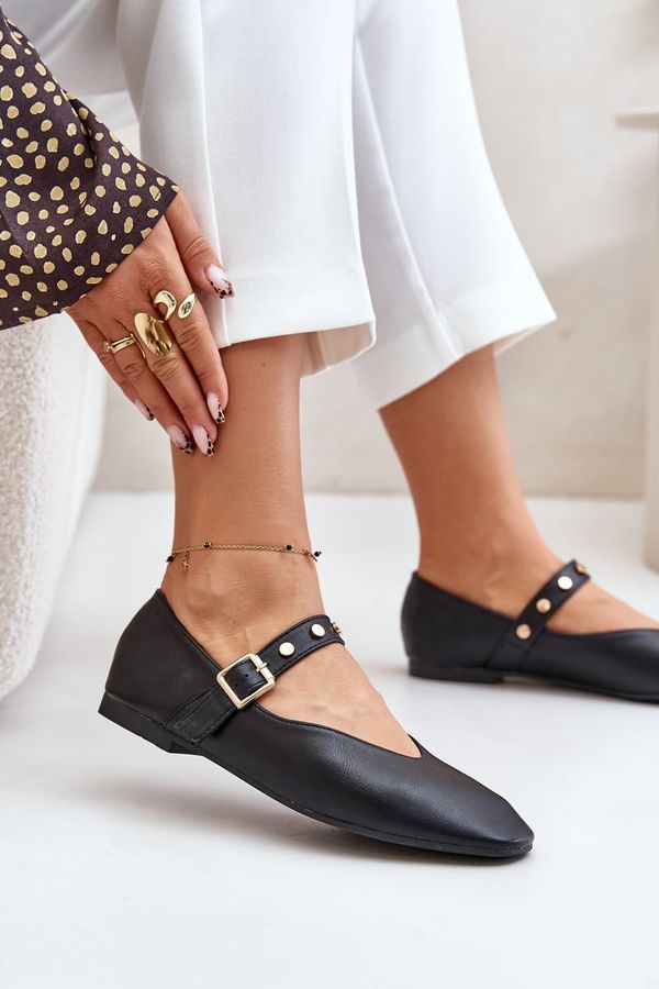 FI1 FI1 Балерини от еко кожа с каишка Черни Alcionora