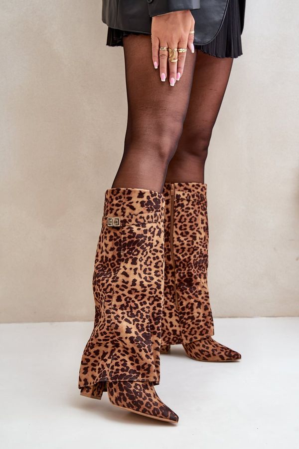 FI1 FI1 Дамски С ботуши на ток пред коляното Пантера Кафяви Портера