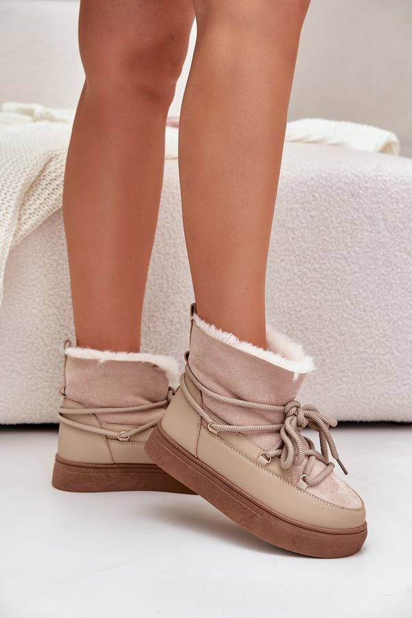 FI1 FI1 Дамски Снежни Боти На Платформа С Ушит Козин Дебел Бежови Aziara
