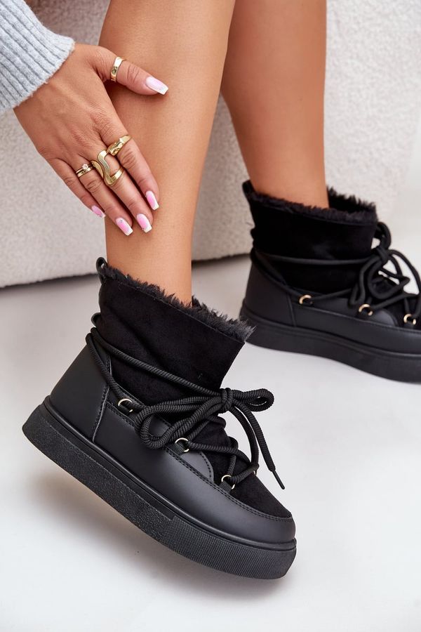 FI1 FI1 Дамски Снежни Обувки На Платформа С Уютно Пухче Черни Aziara