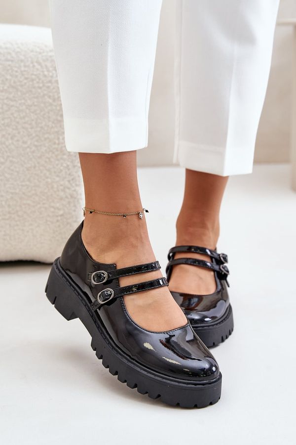 FI1 FI1 Лачени дамски мокасини с презрамки черни Rialuna