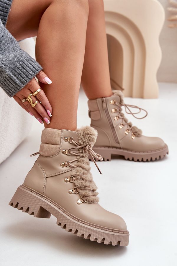 FI1 FI1 Топли ботуши с цип от еко кожа бежови Willatta