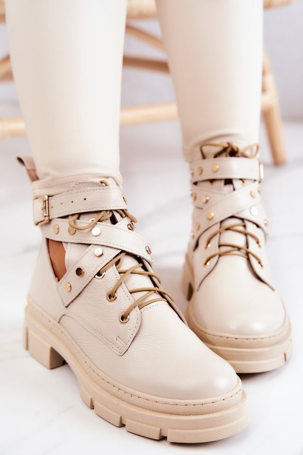 FILIPCZYK FILIPCZYK Кожени дамски боти с изрезки Светло бежови Everly