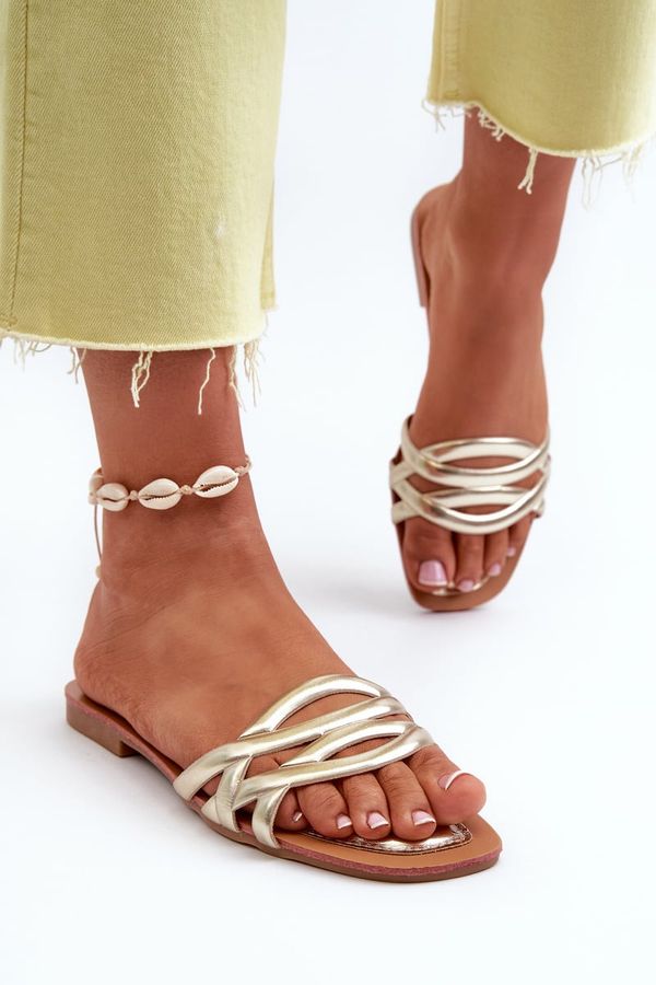 FJ1 FJ1 Дамски сандали с плосък ток от еко кожа Gold Moldela