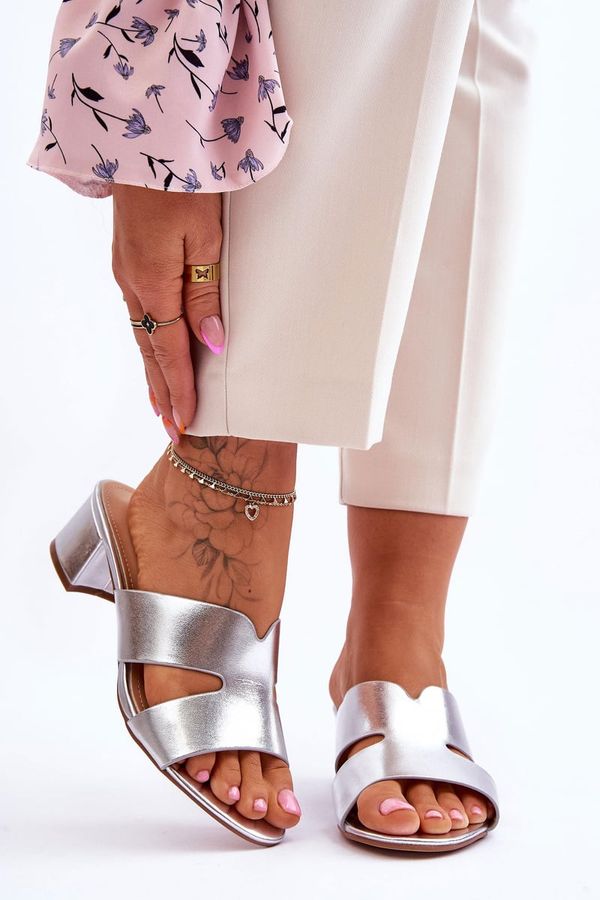 FJ1 FJ1 Класически кожени сандали на нисък ток Сребърни Майли