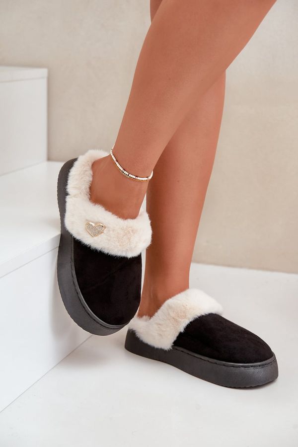 FK1 FK1 Дамски Чехли С Козинка И Декоративно Сърце Черни Otielo