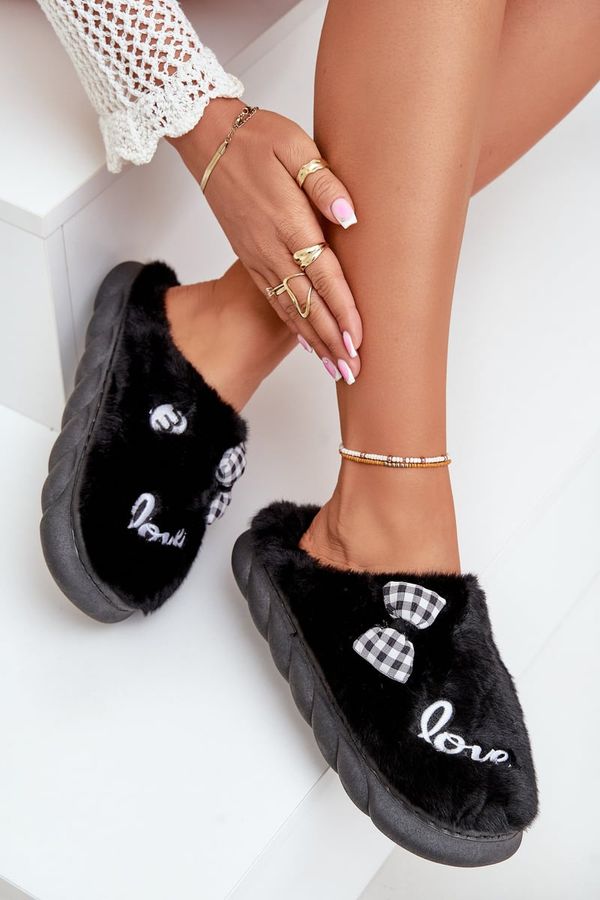 FK1 FK1 Дамски Флисови Чехли С Патерици И Лък Черни Linnorelia