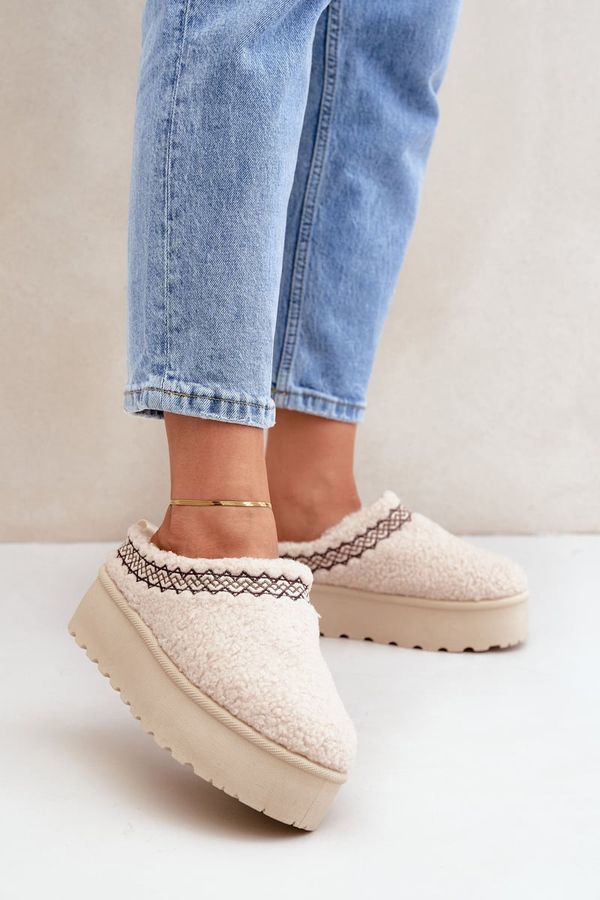 FL1 FL1 Снежни чехли на платформа с пухкава подплата тип агне светло бежови Leaniella