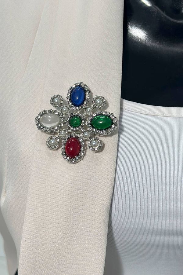 BG Floral brooch 2 silver + multicolored