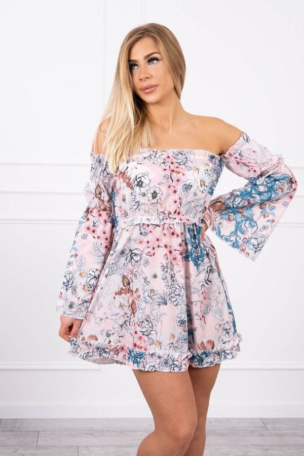 marka niezdefiniowana Floral dress on the shoulders powder pink