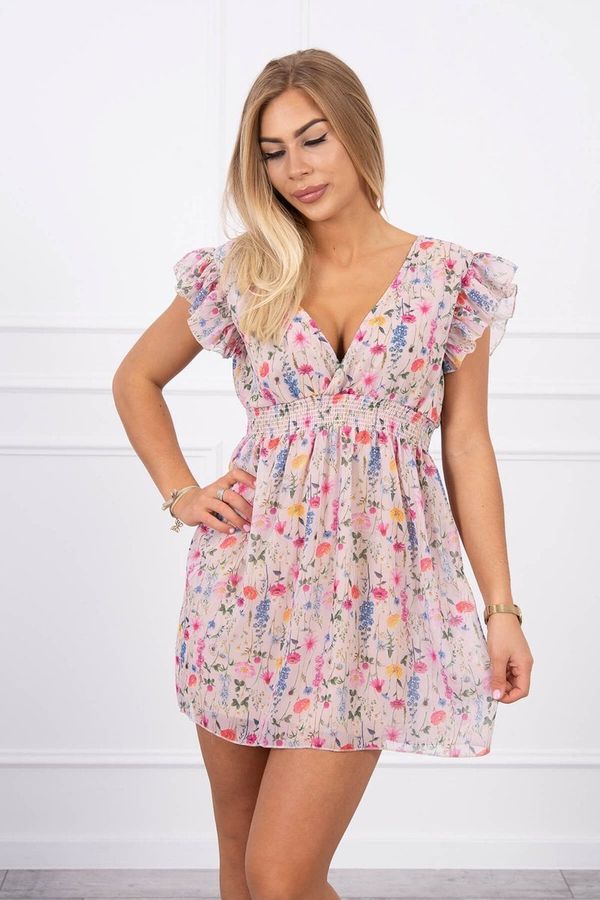 marka niezdefiniowana Floral dress with frills powder pink
