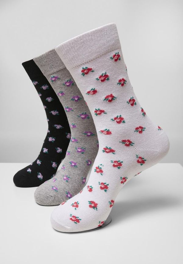 Urban Classics Accessoires Floral Socks Made of Recycled Yarn 3-Pack Grey+Black+White