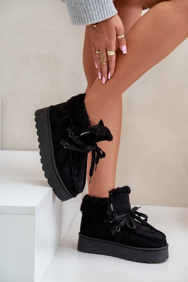 FR1 FR1 Дамски обувки за сняг с връзки и дебела подметка черни Лосо