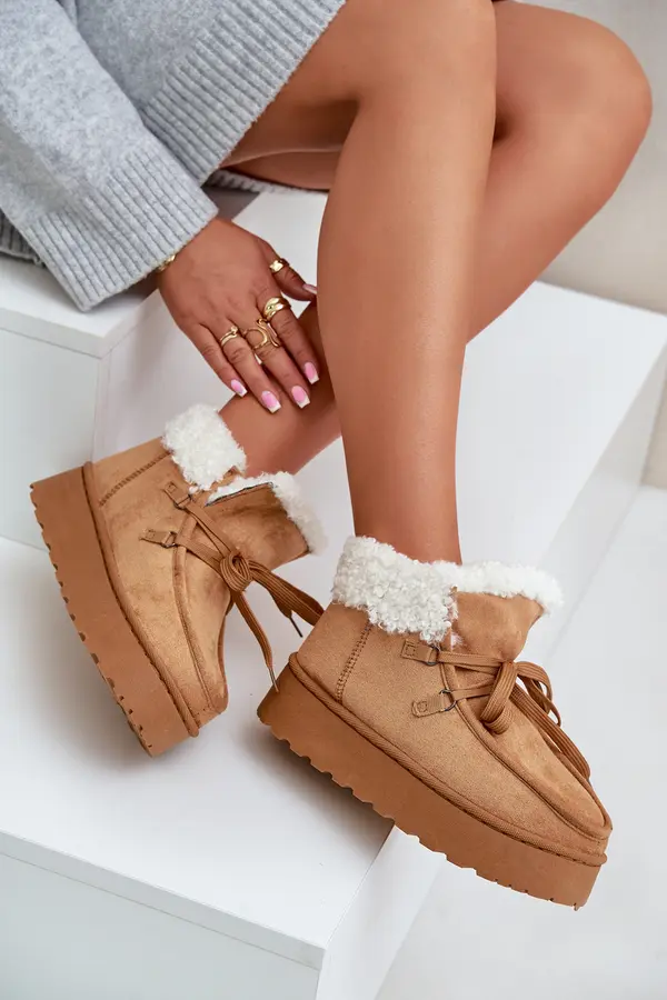 Boto FR1 Дамски Снежни Боти На Платформа С Козина Тип Бранек Карамел Ciabellae