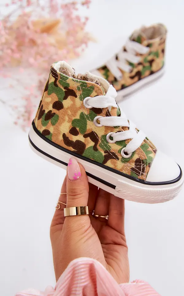 Boto FR1 Детски високи маратонки с цип бежово зелен Filemon