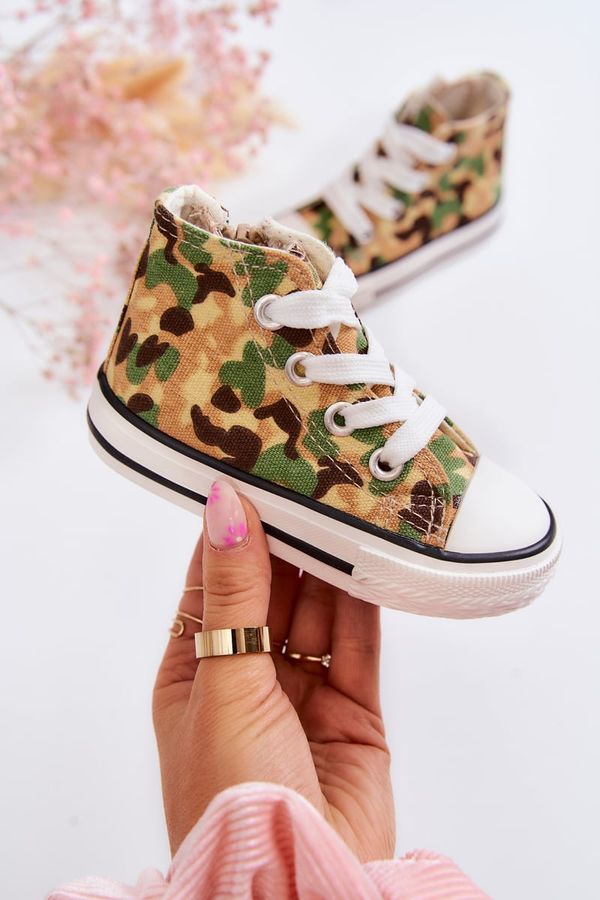 FR1 FR1 Детски високи маратонки с цип бежово зелен Filemon