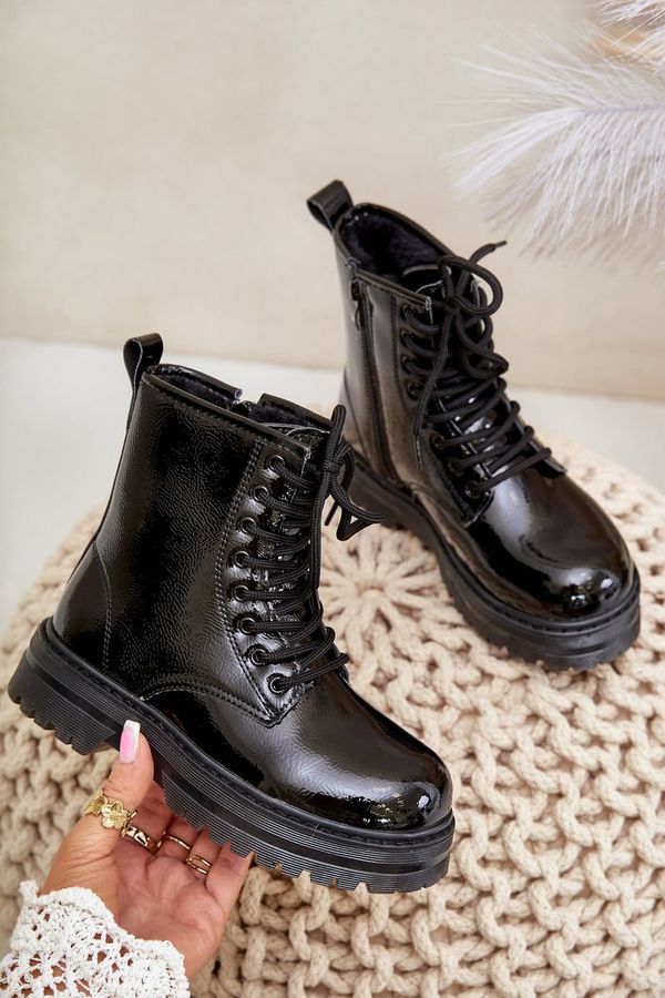 FR1 FR1 Затоплени ботушки за момичета лакирани с цип черни Novita