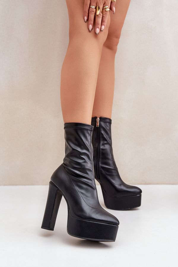 FS1 FS1 Ботуши На Висок Ток И Платформа Черни Tennira