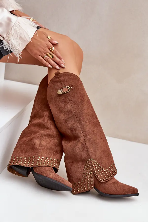 Boto FS1 Чизмите С Обърнат Обувен Чорап На Токчета Кафяви Ивелири