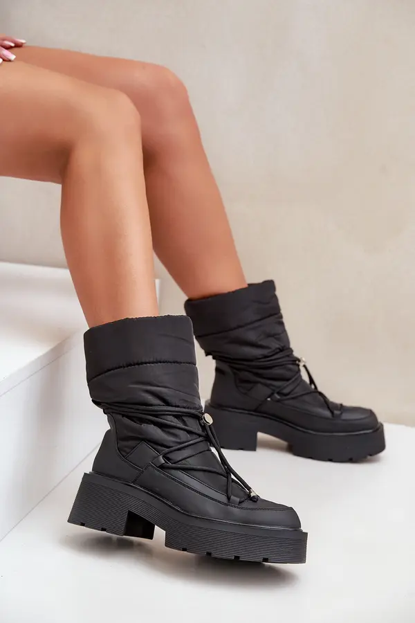 Boto FS1 Дамски Снежни Обувки На Платформа И Плосък Ток Черни Seandriel