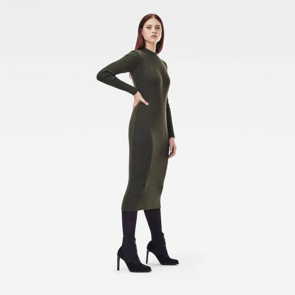 G Star G-STAR Dress - Plated lynn dress mock slim knit wmn l\s green