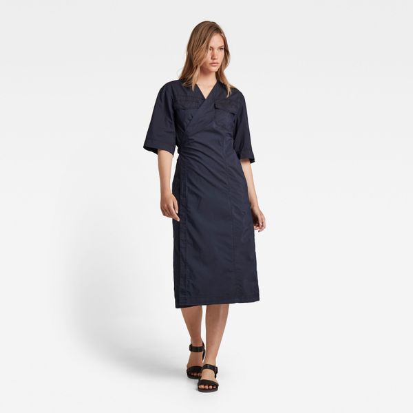 G Star G-STAR Dress - V-neck midi wrap dress blue