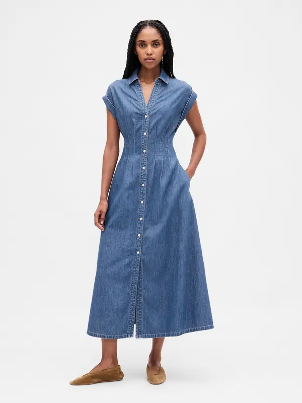 GAP GAP Denim Midi Dress with Pockets - Ladies